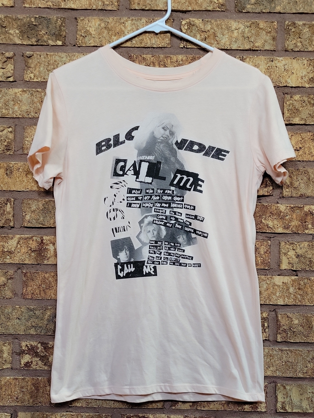 Blondie Pale Pink 'Call Me' Graphic Tee Retro Band Style Size Small Cotton Blend